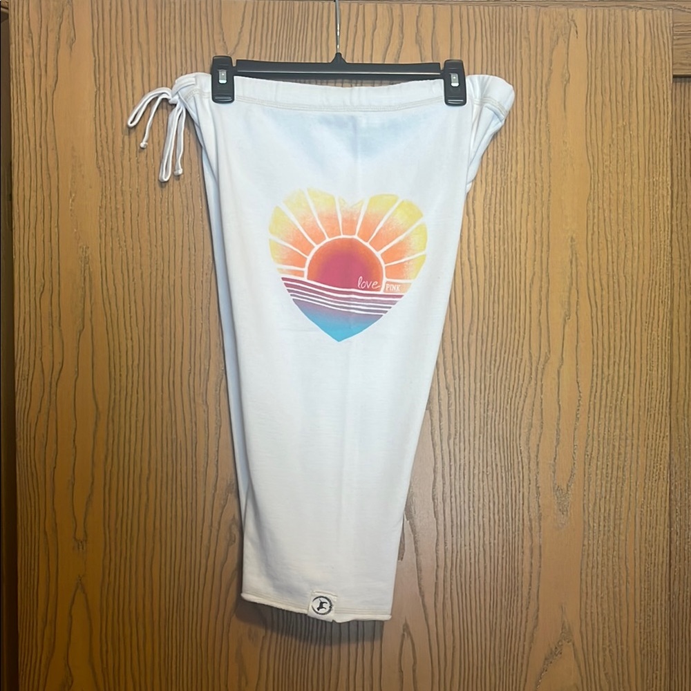 PINK Victoria's Secret White Joggers with Rainbow Detail